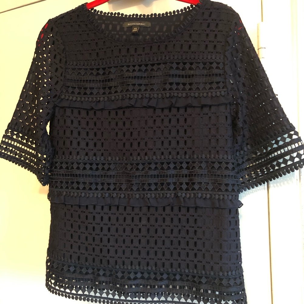 Navy Banana Republic Eyelet Blouse